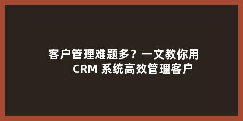 客户管理难题多？一文教你用 CRM 系统高效管理客户